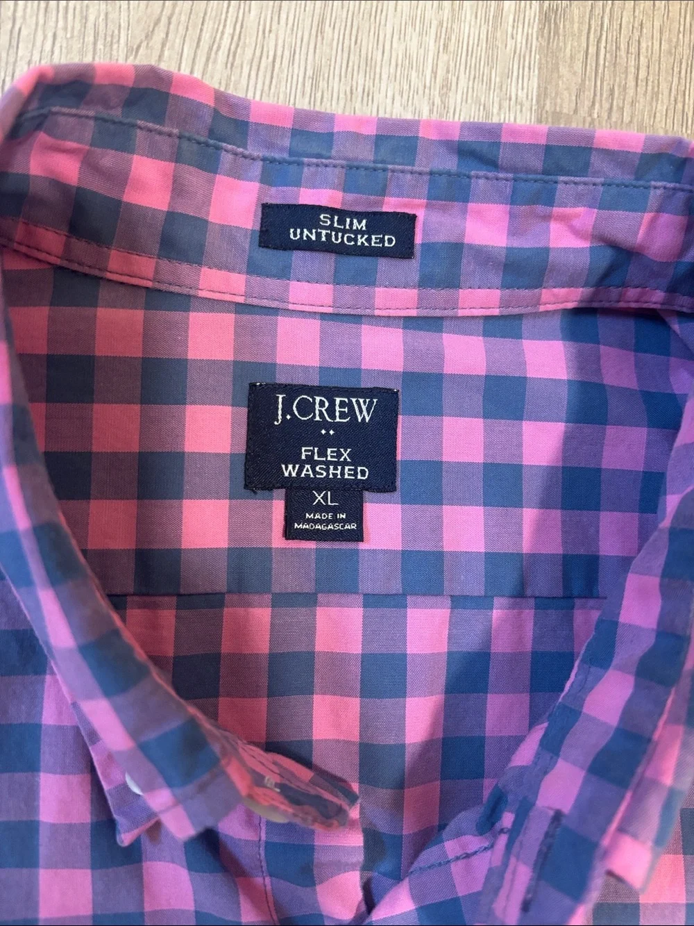 J. Crew Pink and Navy Gingham Button-Down Shirt